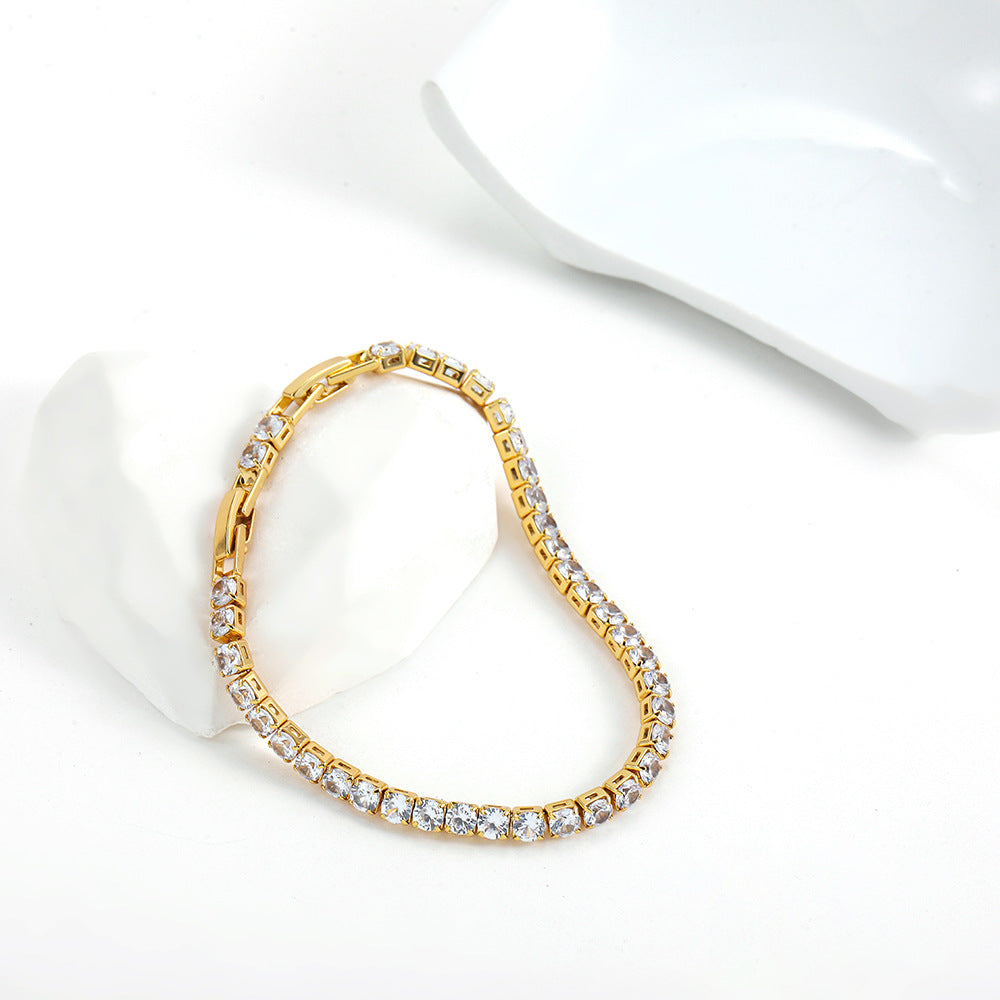 Oro 18K Plated Cuadrado Circonita Tennis Pulsera de Cadena