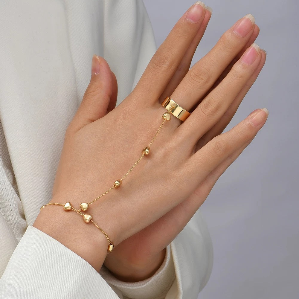 Vintage Minimalista Heart Charm Pulsera-Anillo