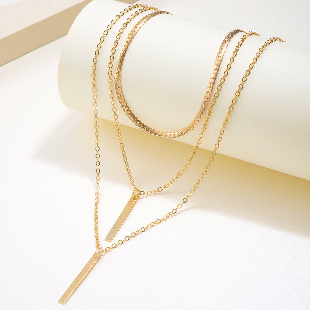 Minimalista Geométrico Colgante de Barra En Capas Con Cadena Collar