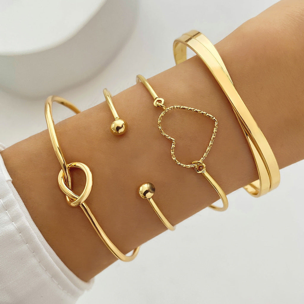 4-Pieza Creative Heart Crossed Aleación Brazalete Set