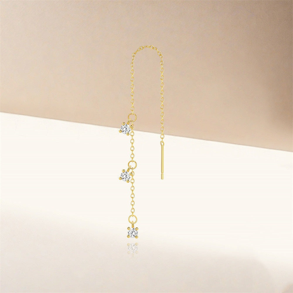 Micro Pavé Diamante Con Flecos Con Cadena Aretes de Hilo