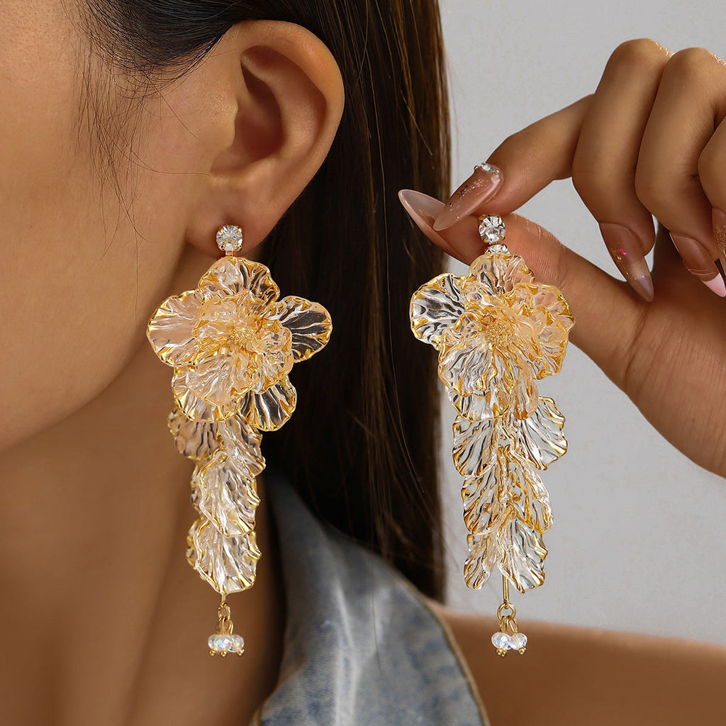 Floral Resina Con Flecos Aretes Statement
