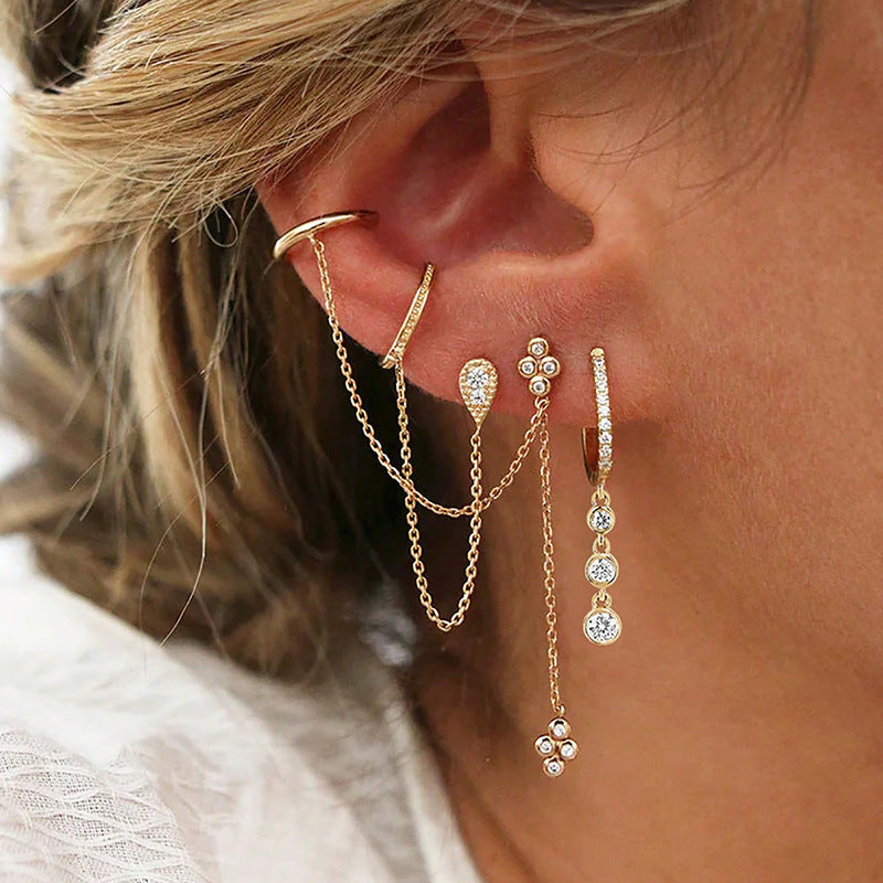 Double Piercing Con Flecos Aretes Colgantes