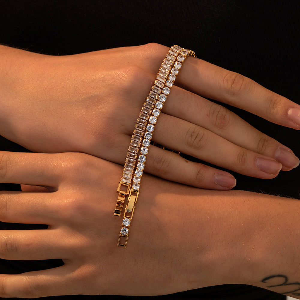 Oro 18K Plated Cuadrado Circonita Tennis Pulsera de Cadena