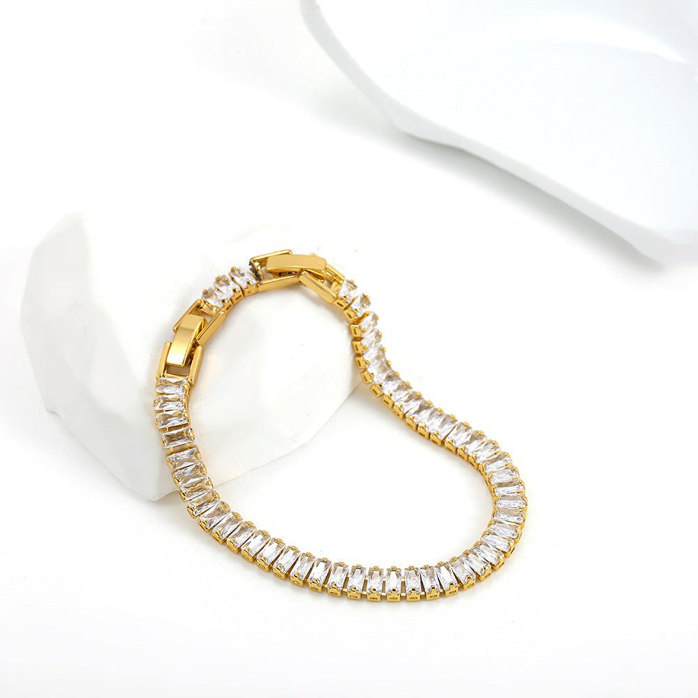Oro 18K Bañado Cuadrado Circonita Tenis Pulsera de Cadena