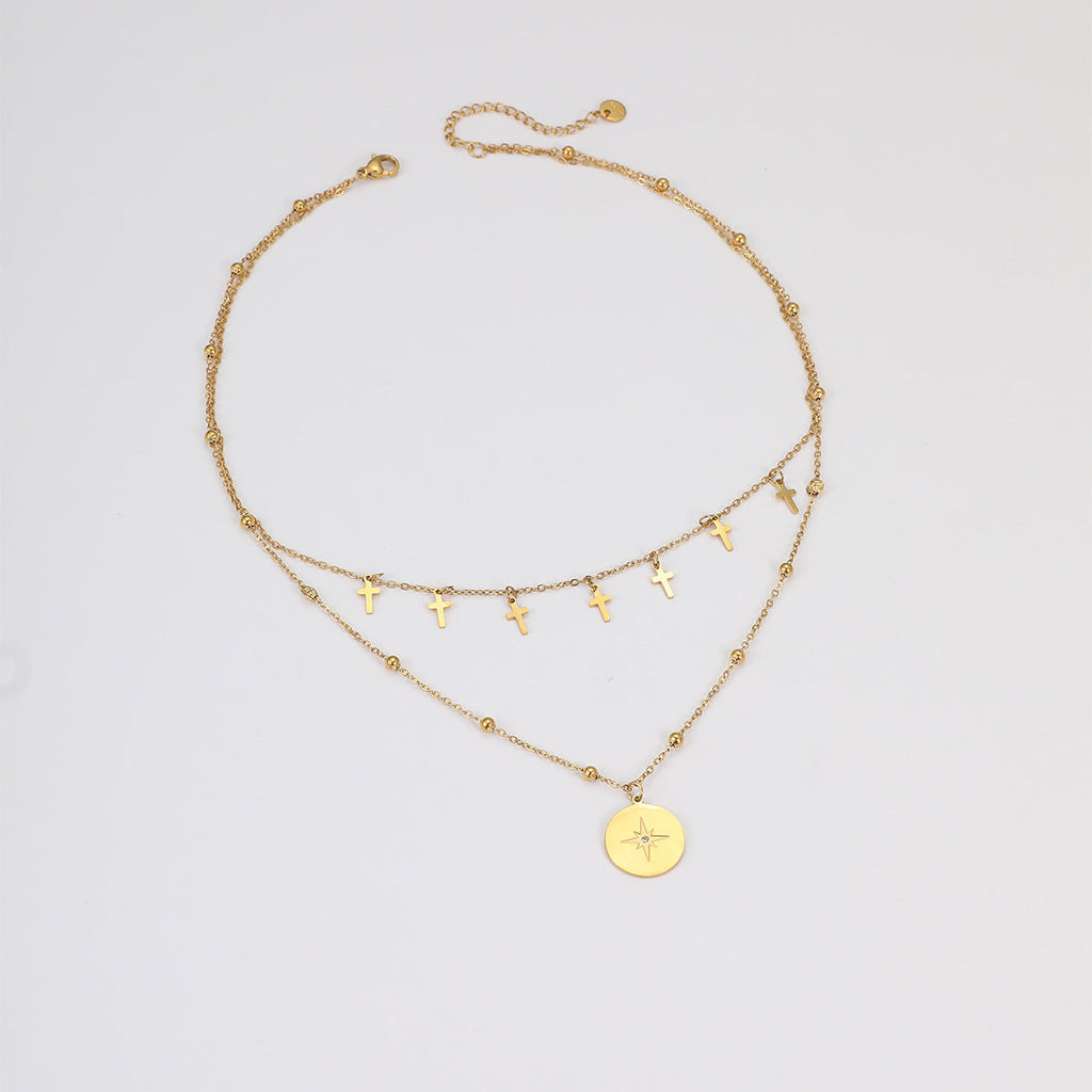 Vintage Double Strand Colgante de Cruz Collar