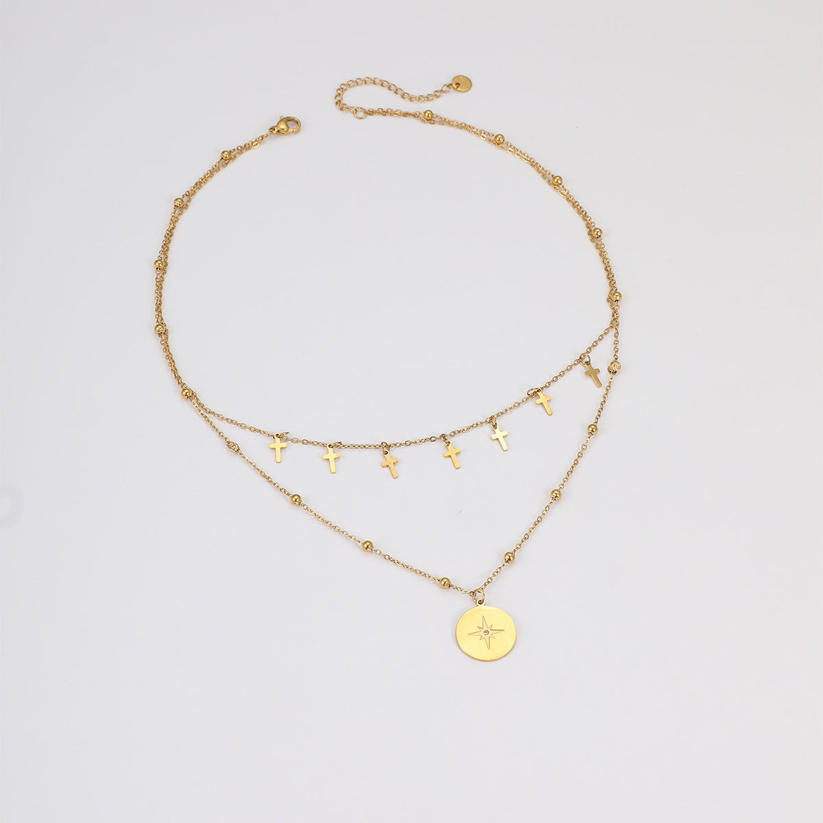Vintage Double Strand Colgante de Cruz Collar