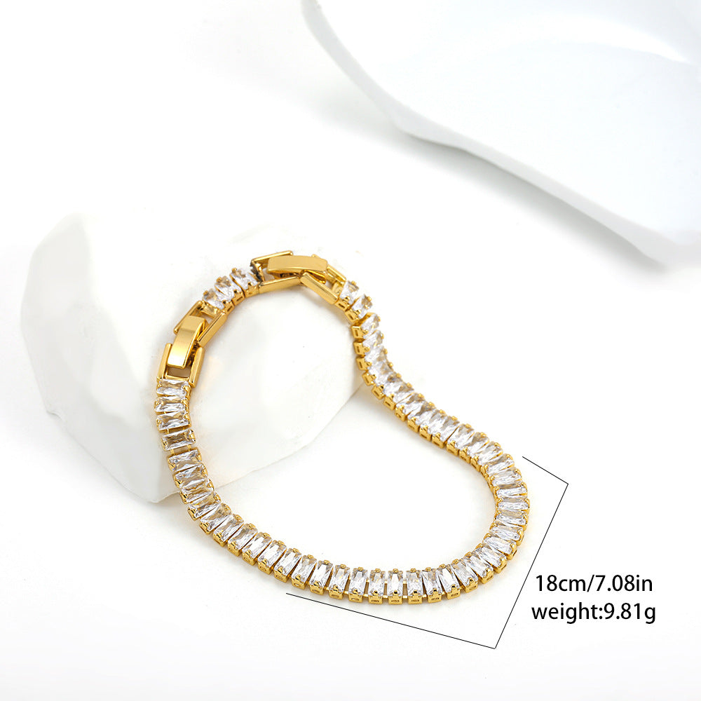 Oro 18K Plated Cuadrado Circonita Tennis Pulsera de Cadena