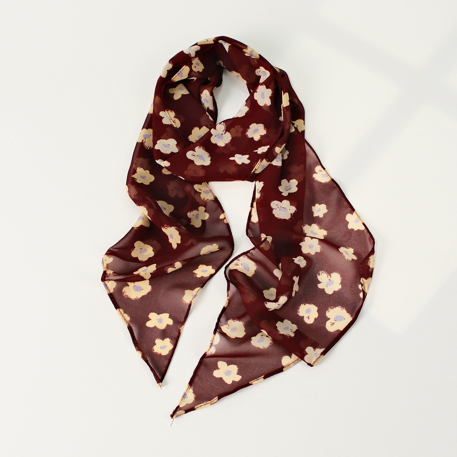 Vintage Floral Long Lightweight Neck Ribbon Scarf