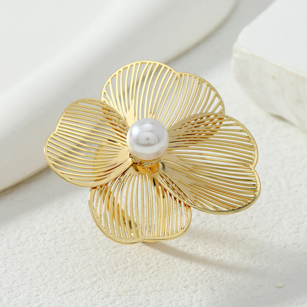 3 Pieza Flor Perla Conjunto de Aretes y Collar