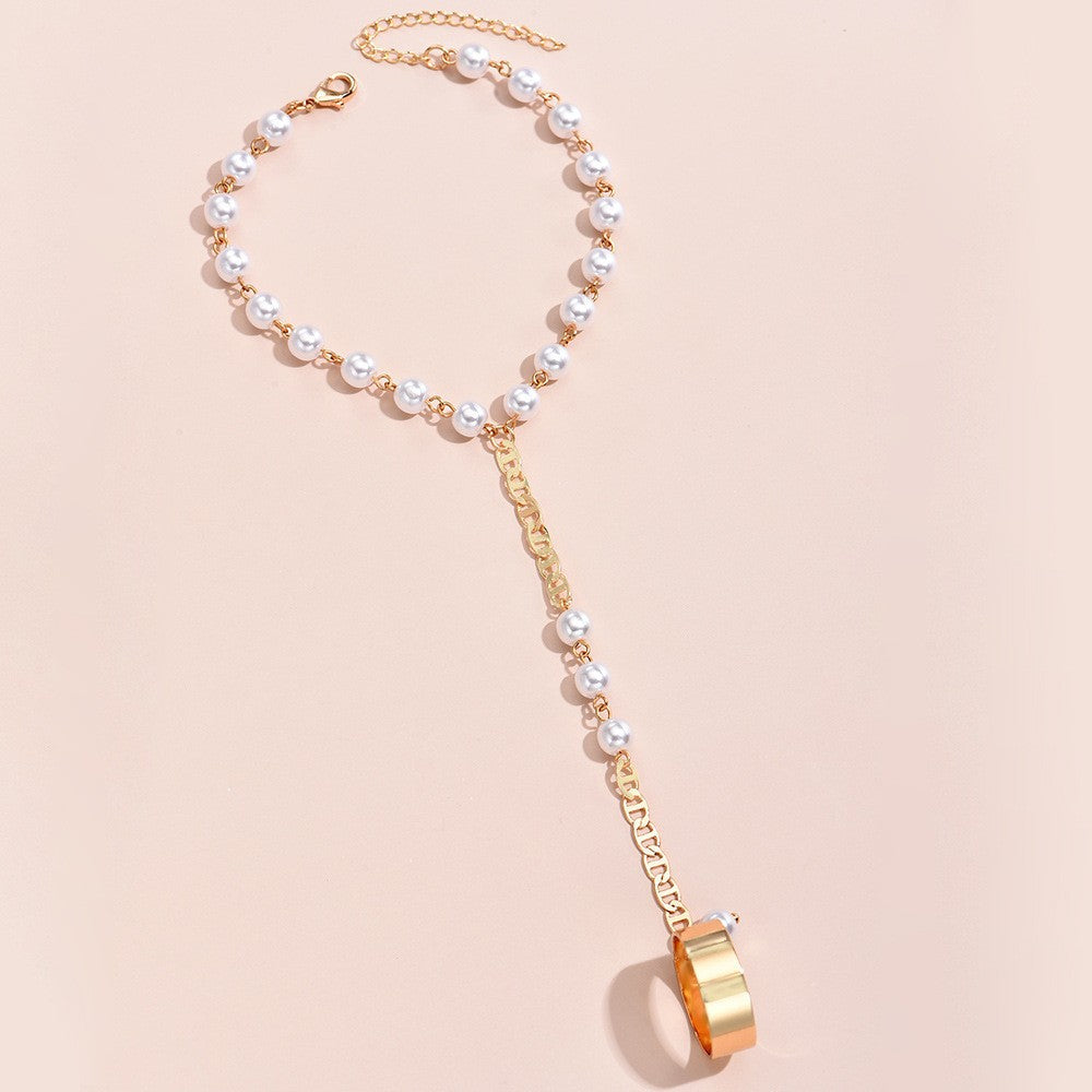 Bohemio Style Perla Con Detalle de Con Cadena Pulsera-Anillo