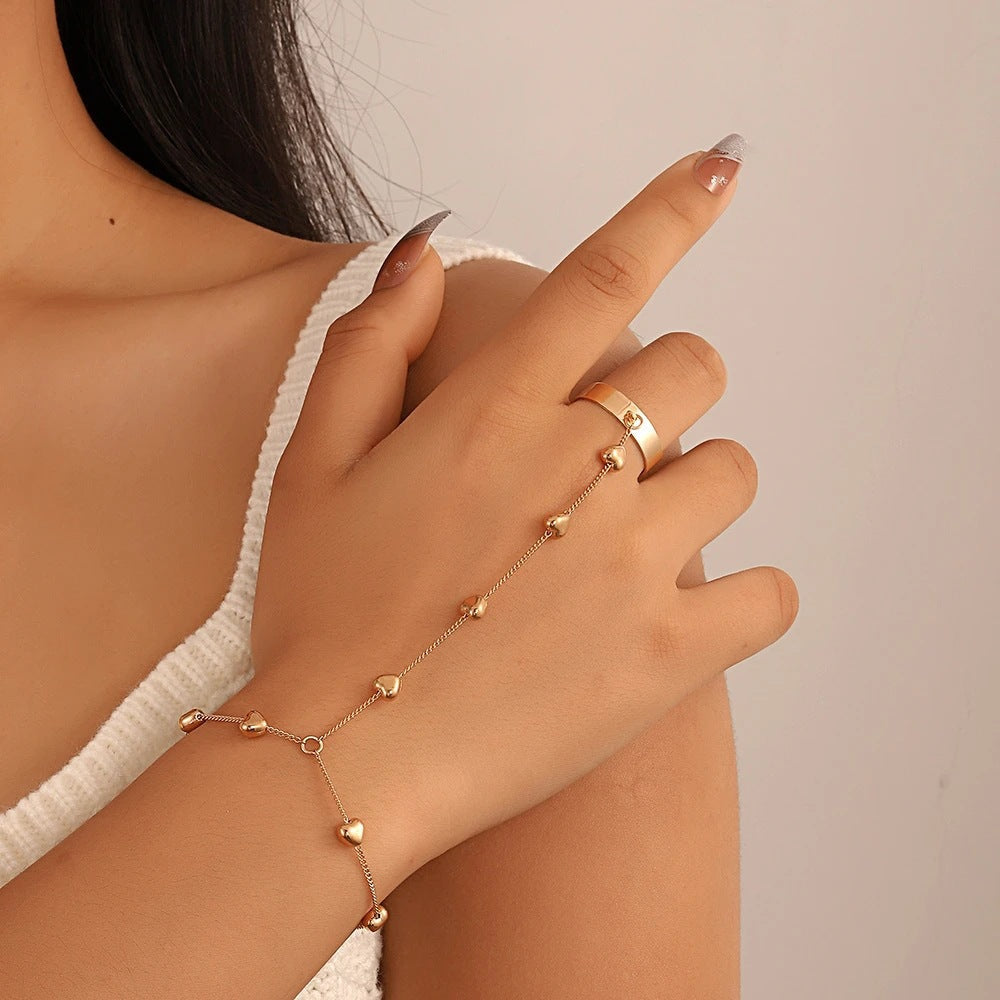 Vintage Minimalista Heart Charm Pulsera-Anillo