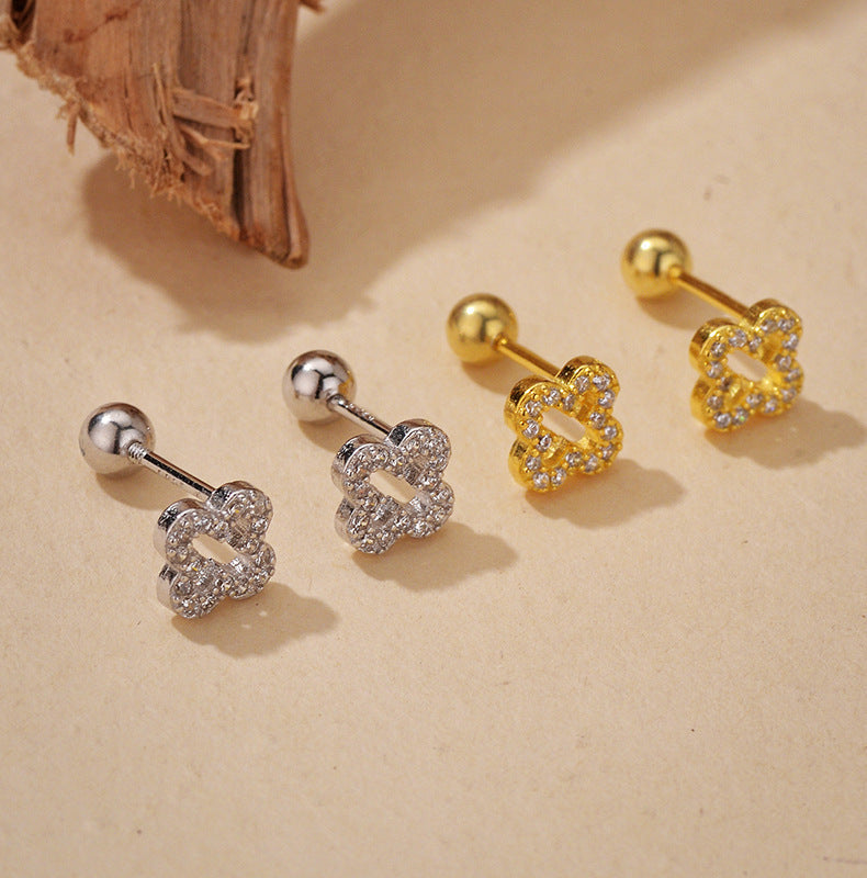 Bañado en Oro Micro Pavé Clover Aretes de Bolita