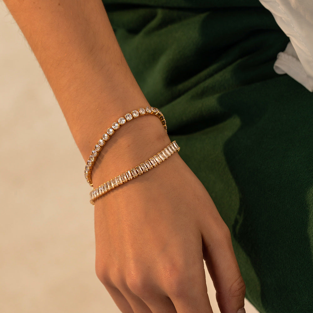 Oro 18K Plated Cuadrado Circonita Tennis Pulsera de Cadena