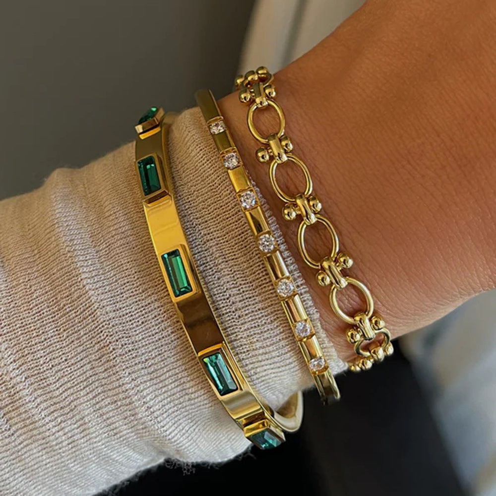 Vintage Con Strass Con Tachas Brazalete Rígido
