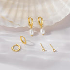 3-Pieza Tono Dorado Barroco Perla Arete Conjunto