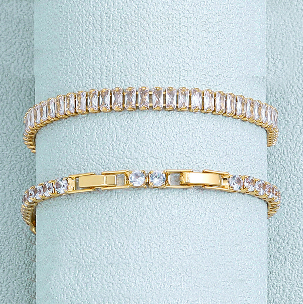 Oro 18K Plated Cuadrado Circonita Tennis Pulsera de Cadena
