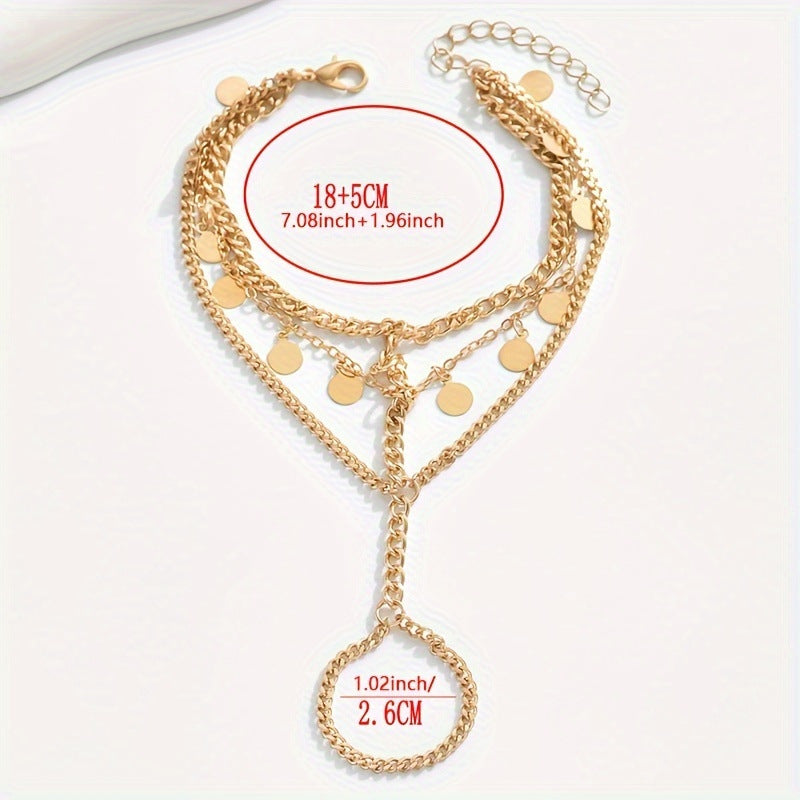 En Capas Metal Disco y Con Cadena Pulsera-Anillo