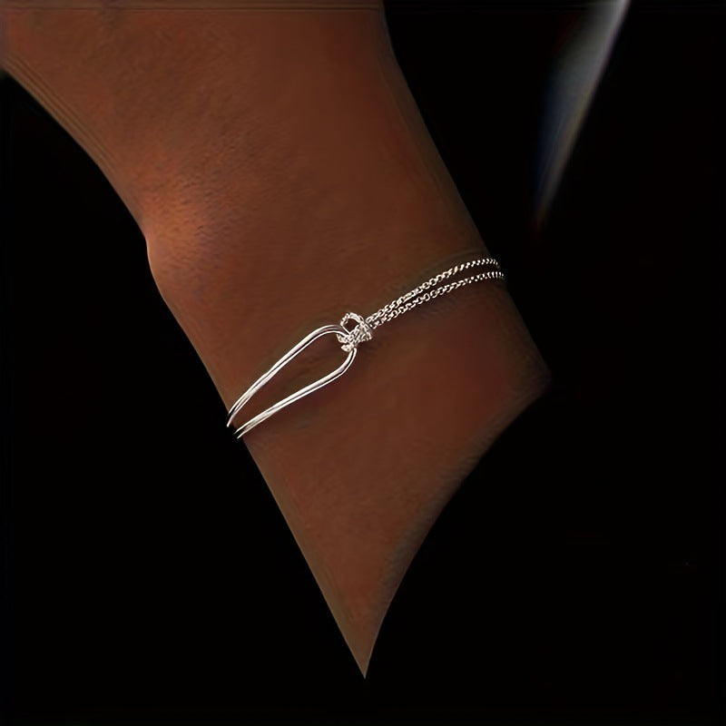 Chic Anudado Doble Capa Medio Brazalete Pulsera de Cadena