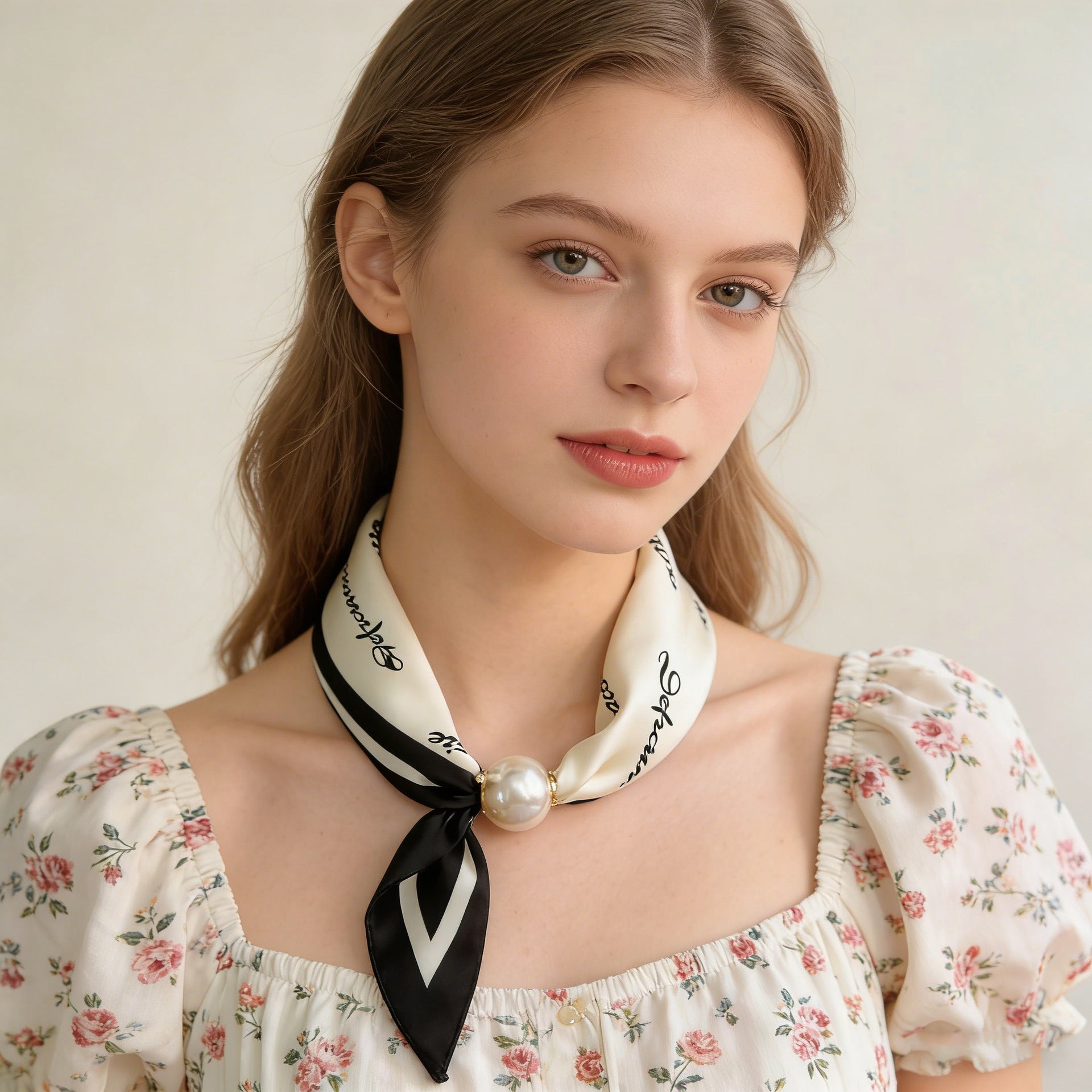 Magnetic Buckle Letter Square Neck Ribbon Scarf