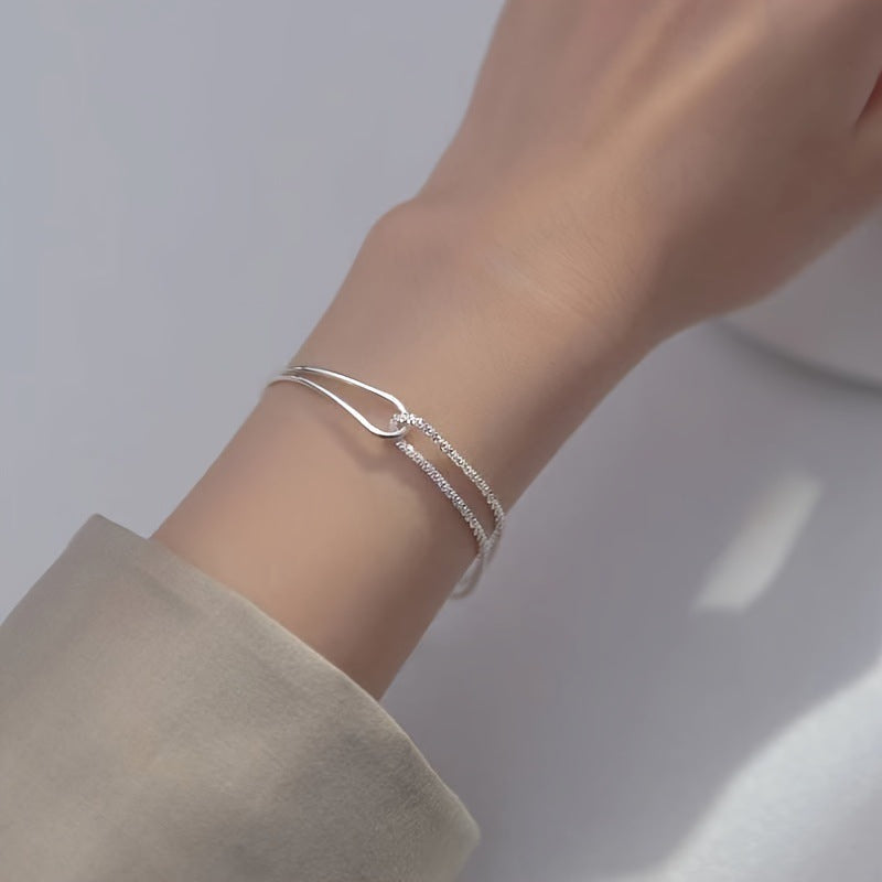 Chic Anudado Doble Capa Medio Brazalete Pulsera de Cadena