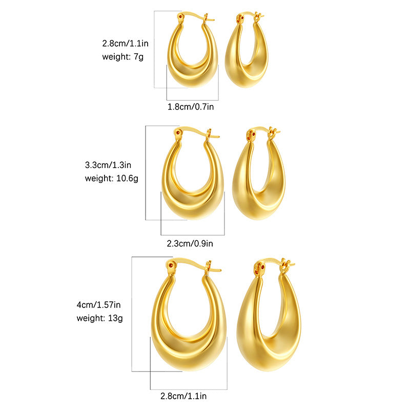 Bañado en Oro Hollow Forma de U Ovalado Latón Aretes