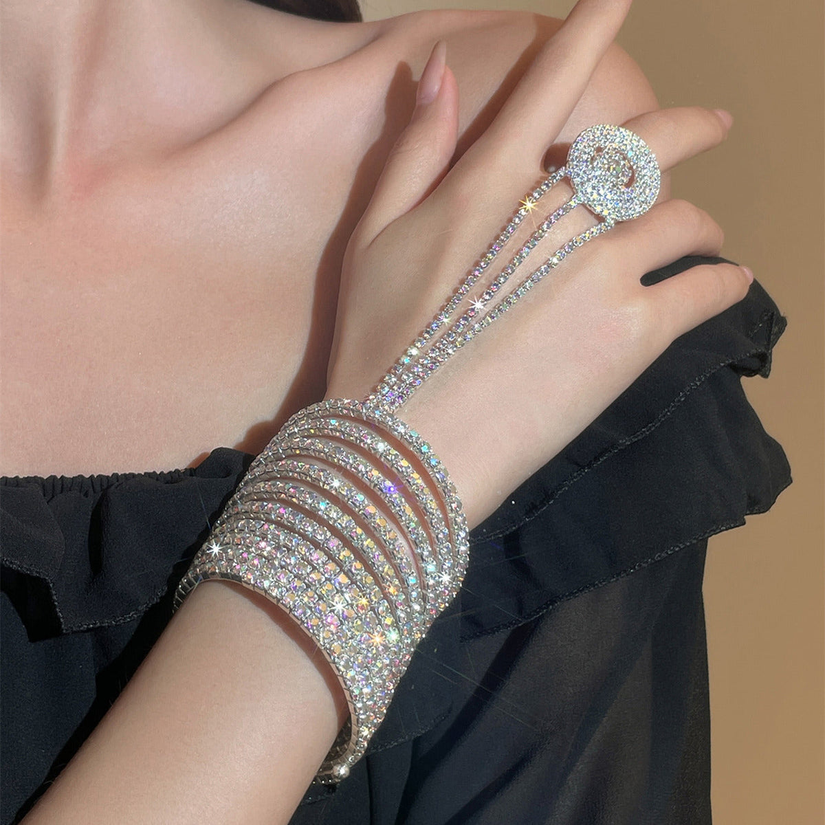 Multicapa Con Strass Elasticidad Pulsera-Anillo
