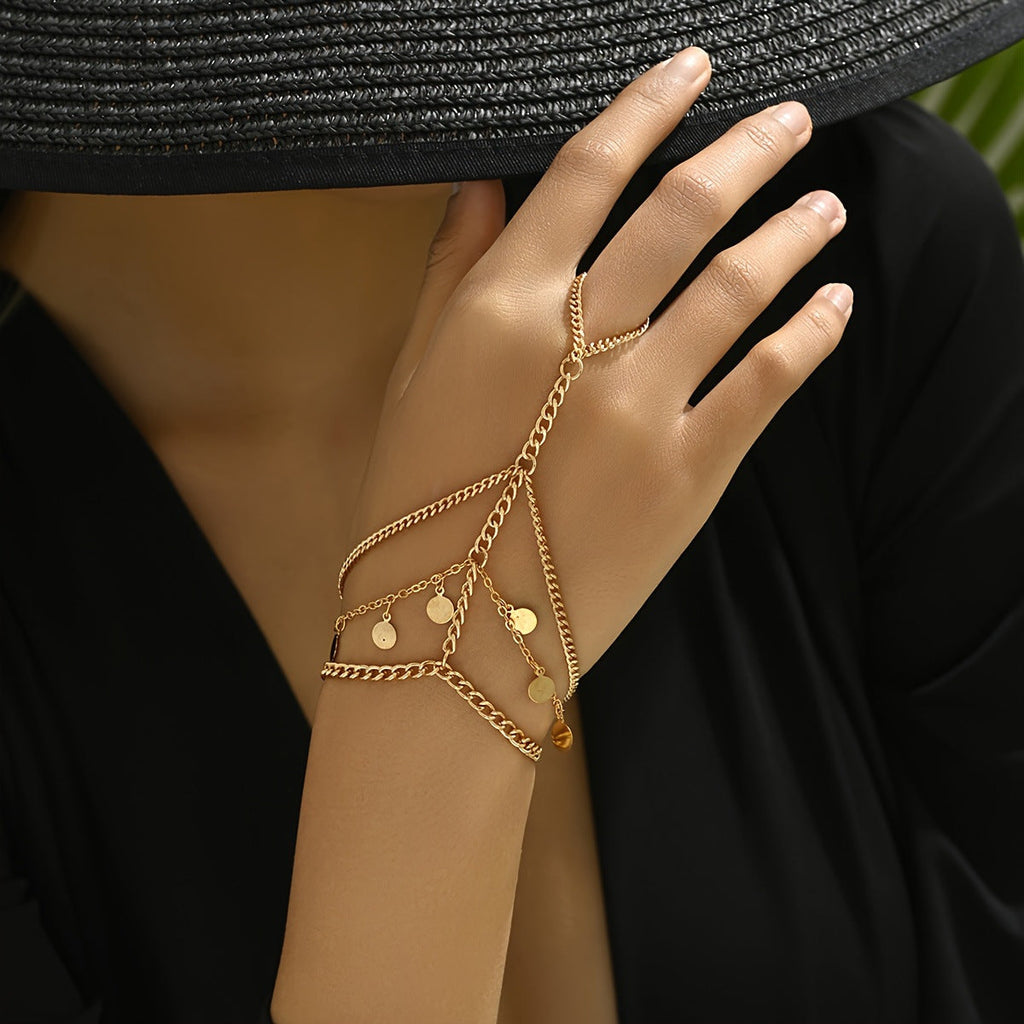 En Capas Metal Disco y Con Cadena Pulsera-Anillo