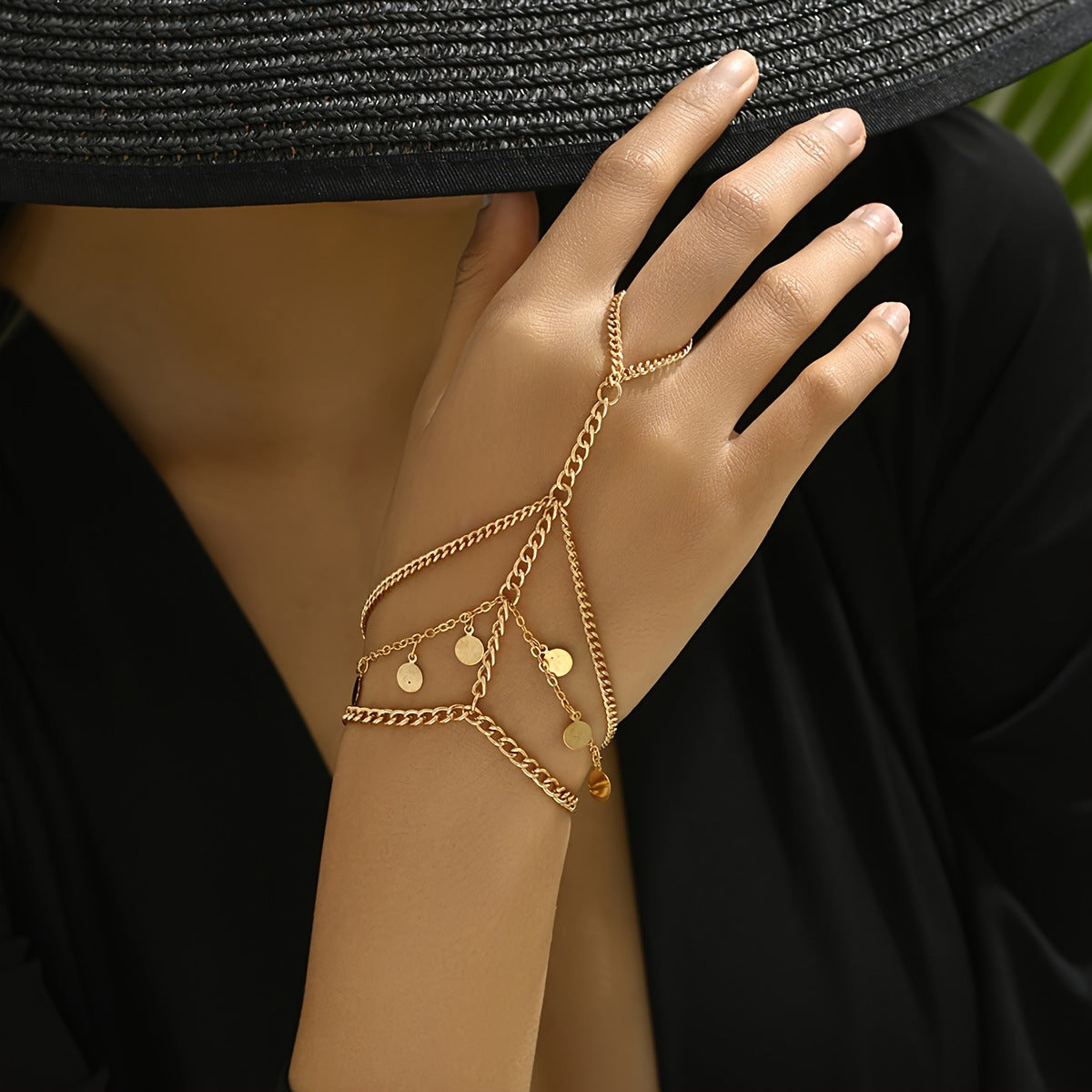 En Capas Metal Disco y Con Cadena Pulsera-Anillo