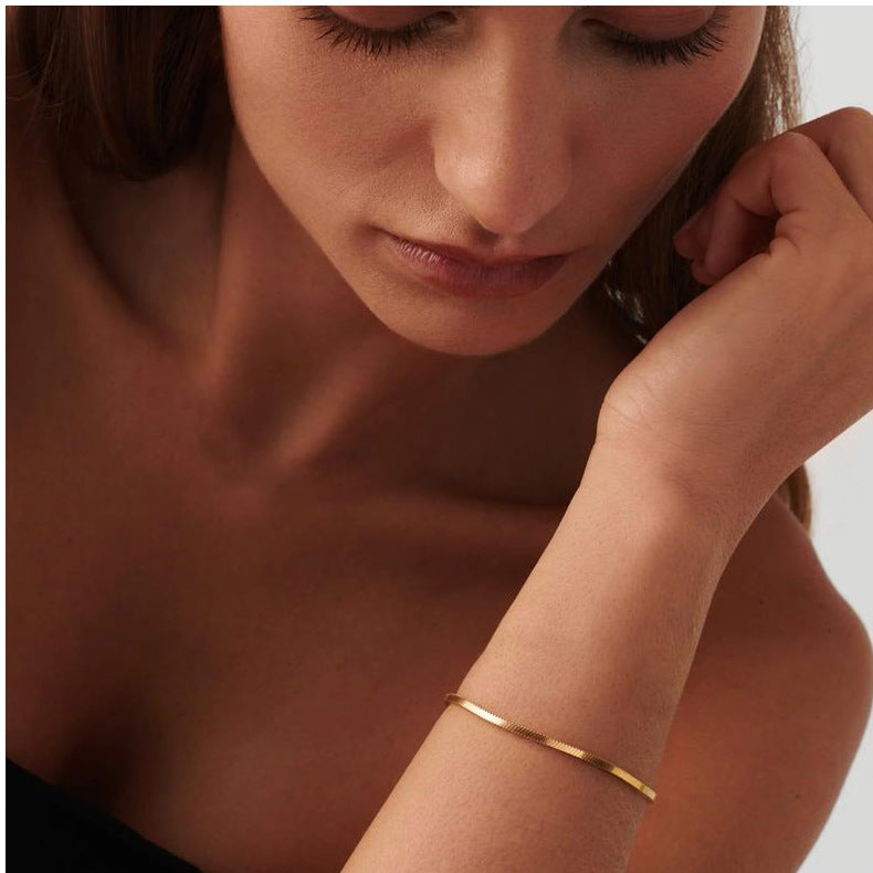 Minimalista Oro 18K Acero Inoxidable Pulsera de Cadena