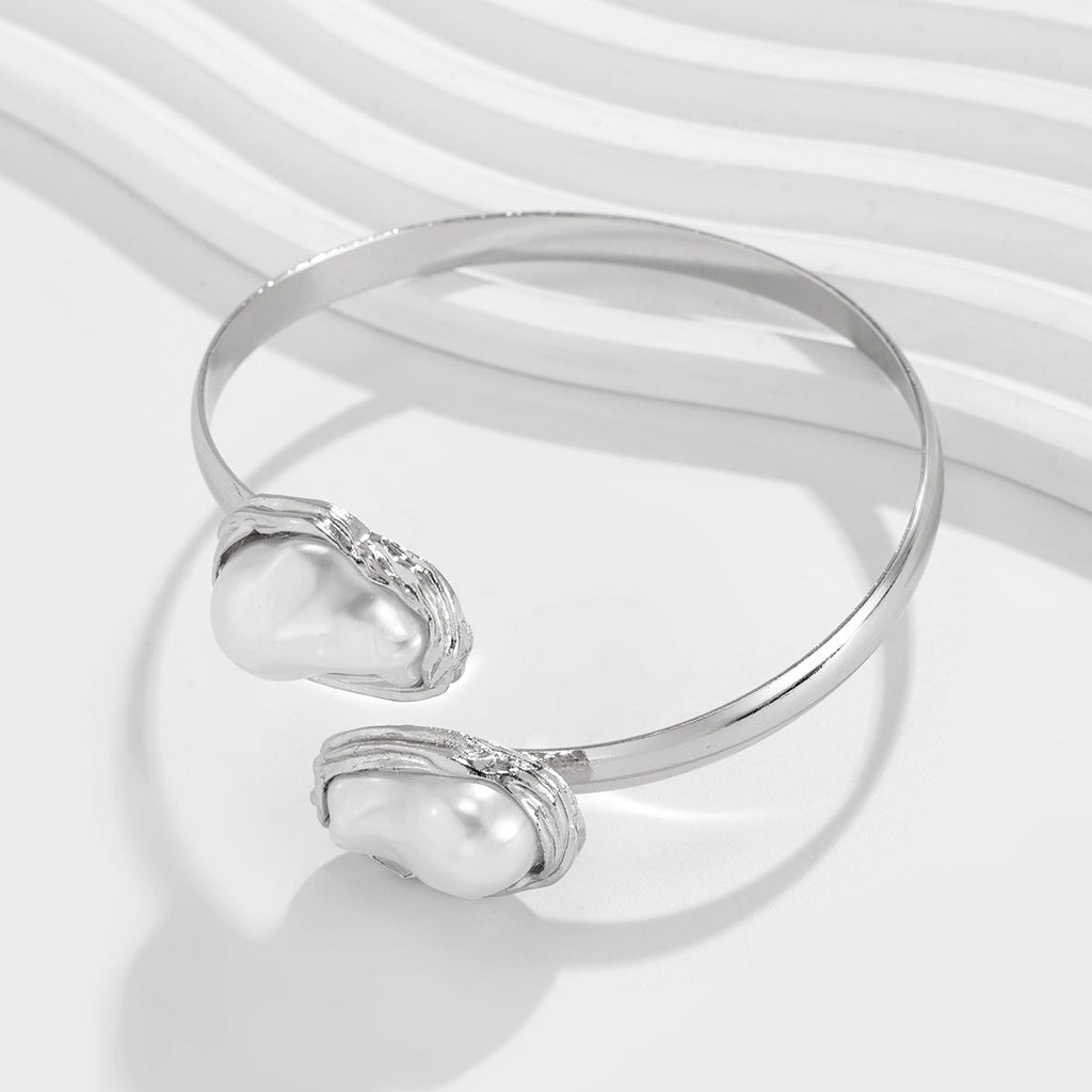 2-Pieza Barroco Irregular Perla Aleación Conjunto de Collar, Anillo y Pulsera