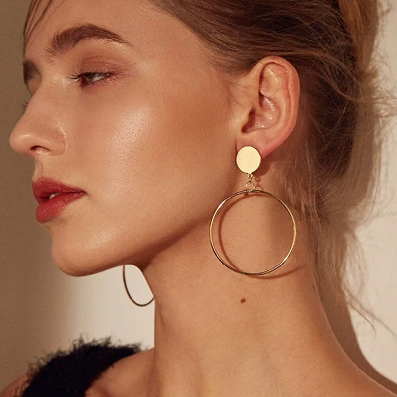 Bold Geométrico Dorado Aleación Aretes de Aro