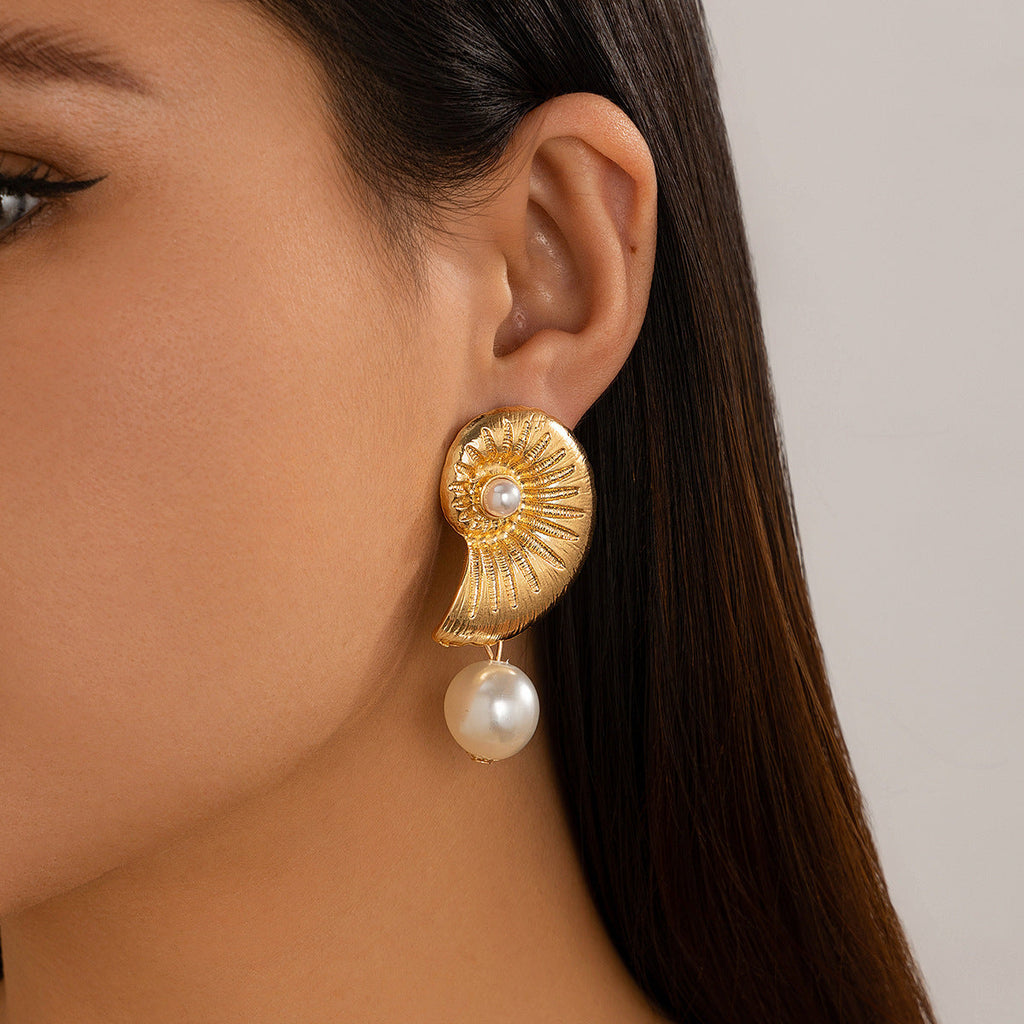 Seashell Perla Mix Con Textura Aretes de Bolita