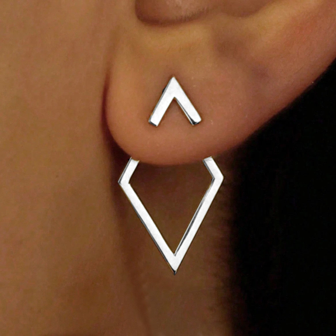 Geométrico Doble Capa Diamante Aretes