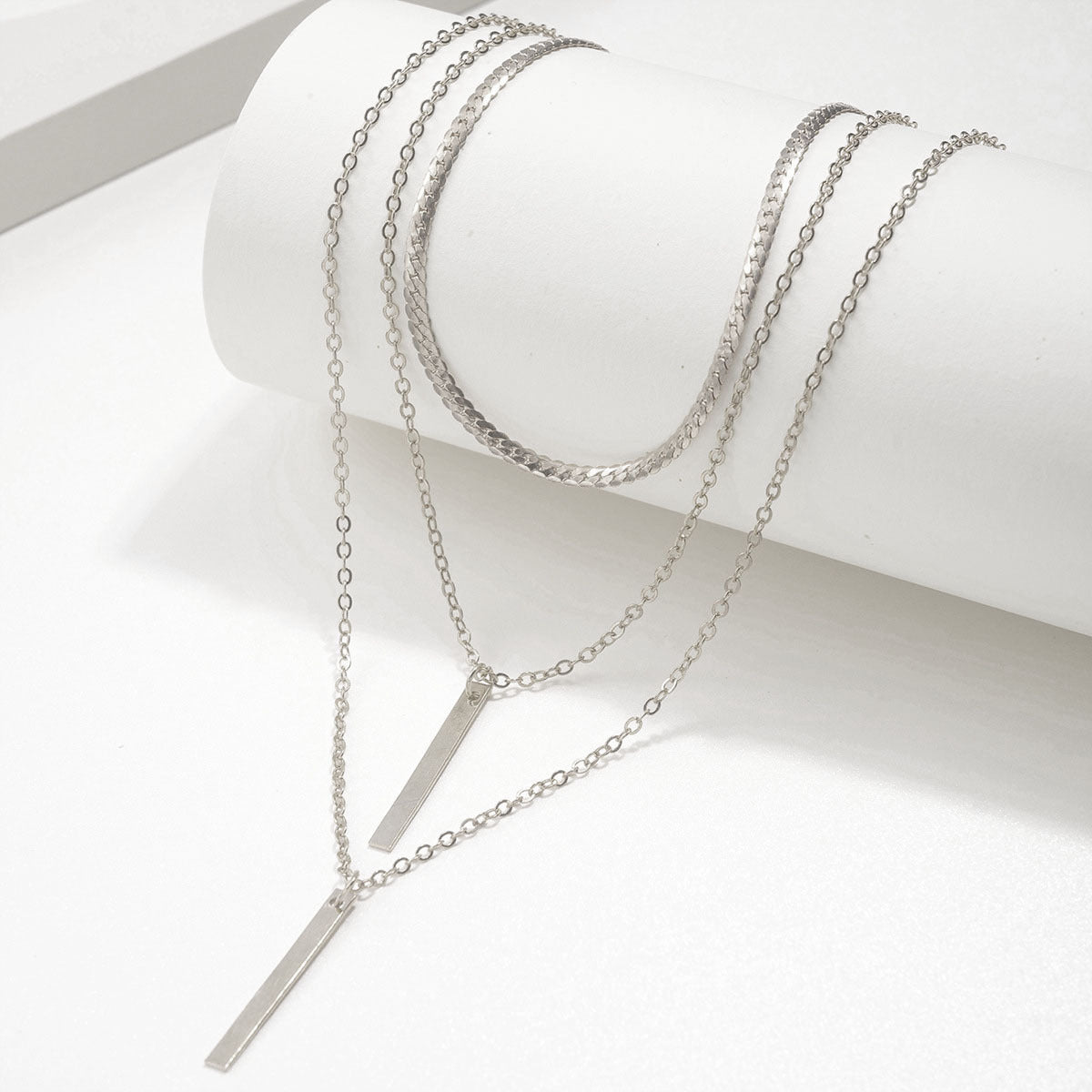 Minimalista Geométrico Colgante de Barra En Capas Con Cadena Collar