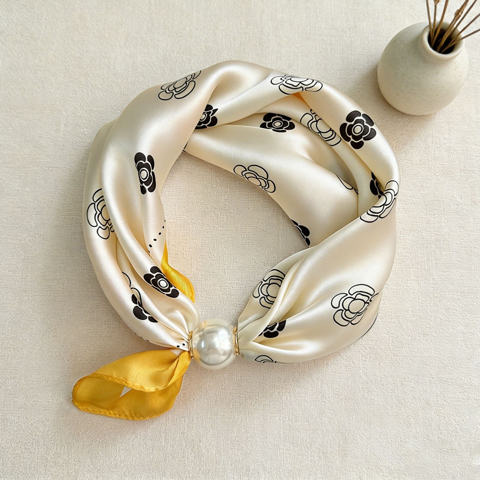 Magnetic Buckle Letter Square Neck Ribbon Scarf