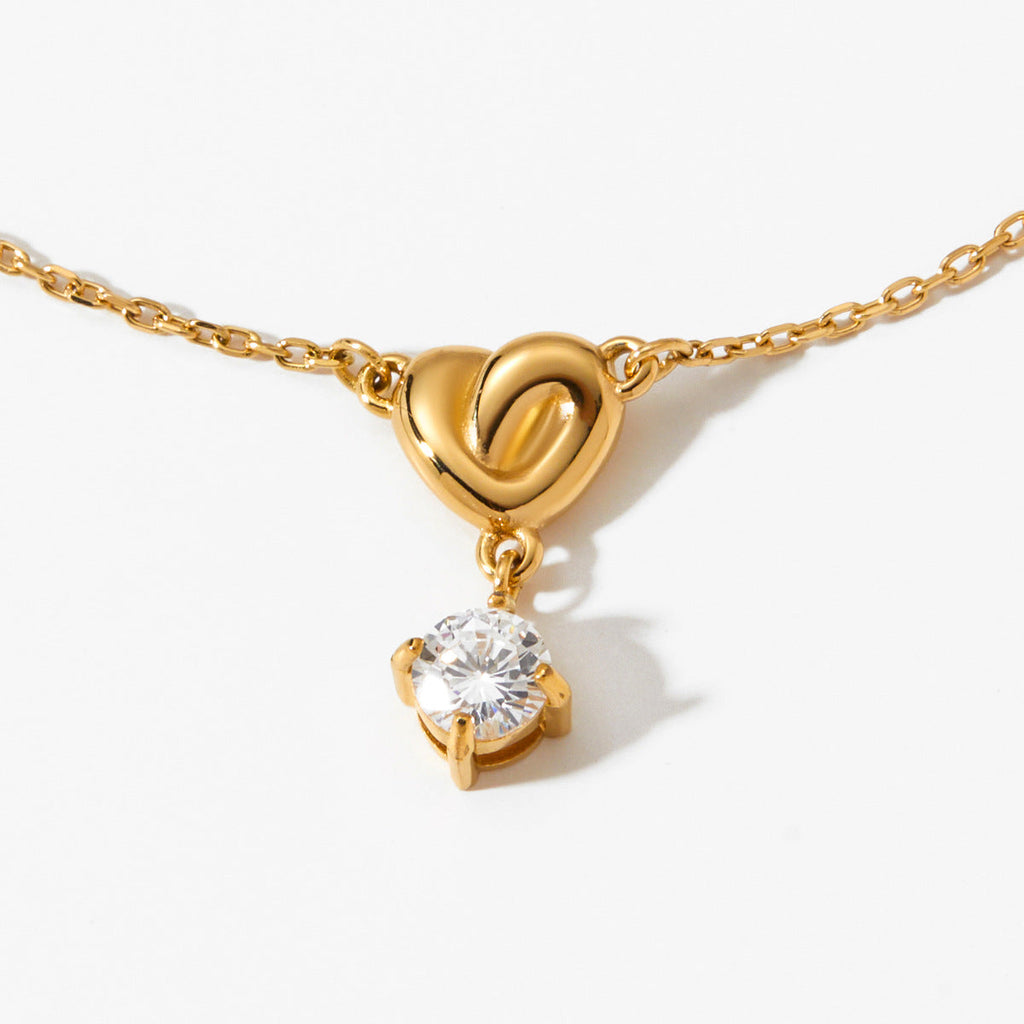 Forma de Corazón Circonita Pendant Acero Inoxidable Collar