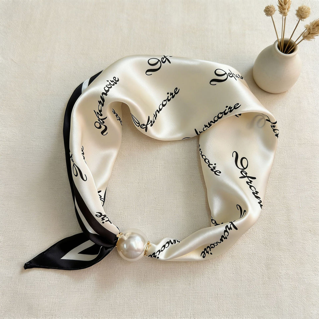Magnetic Buckle Letter Square Neck Ribbon Scarf