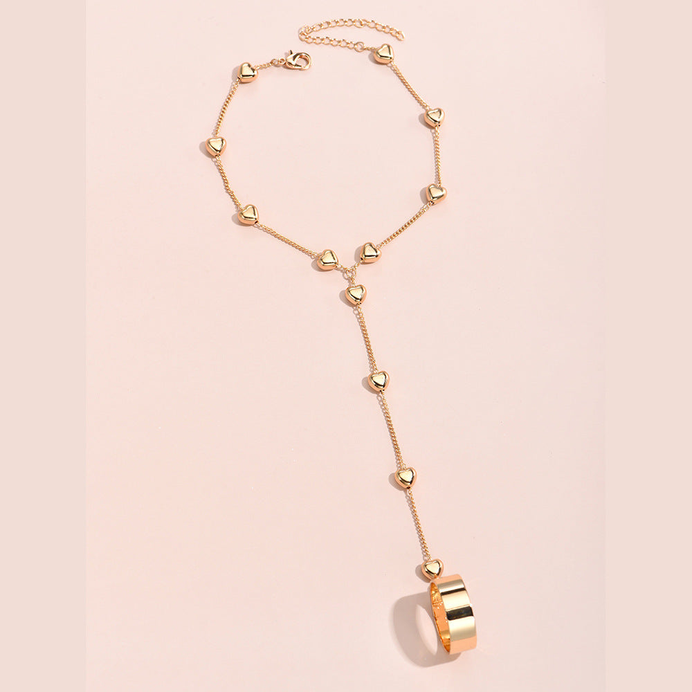 Vintage Minimalista Heart Charm Pulsera-Anillo