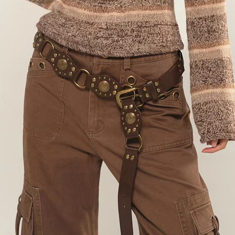 Estilo Cowboy Marrón Con Tachas Cinturón