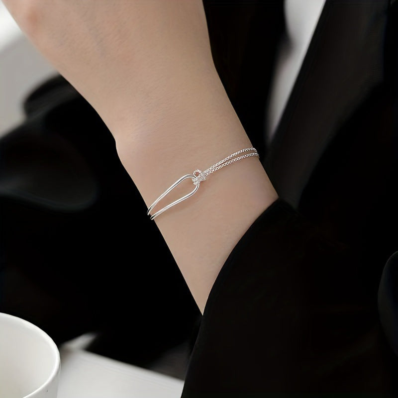 Chic Anudado Doble Capa Medio Brazalete Pulsera de Cadena