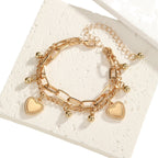 Chic Hip-Hop Corazón Doble Capa Apilable Pulsera de Cadena