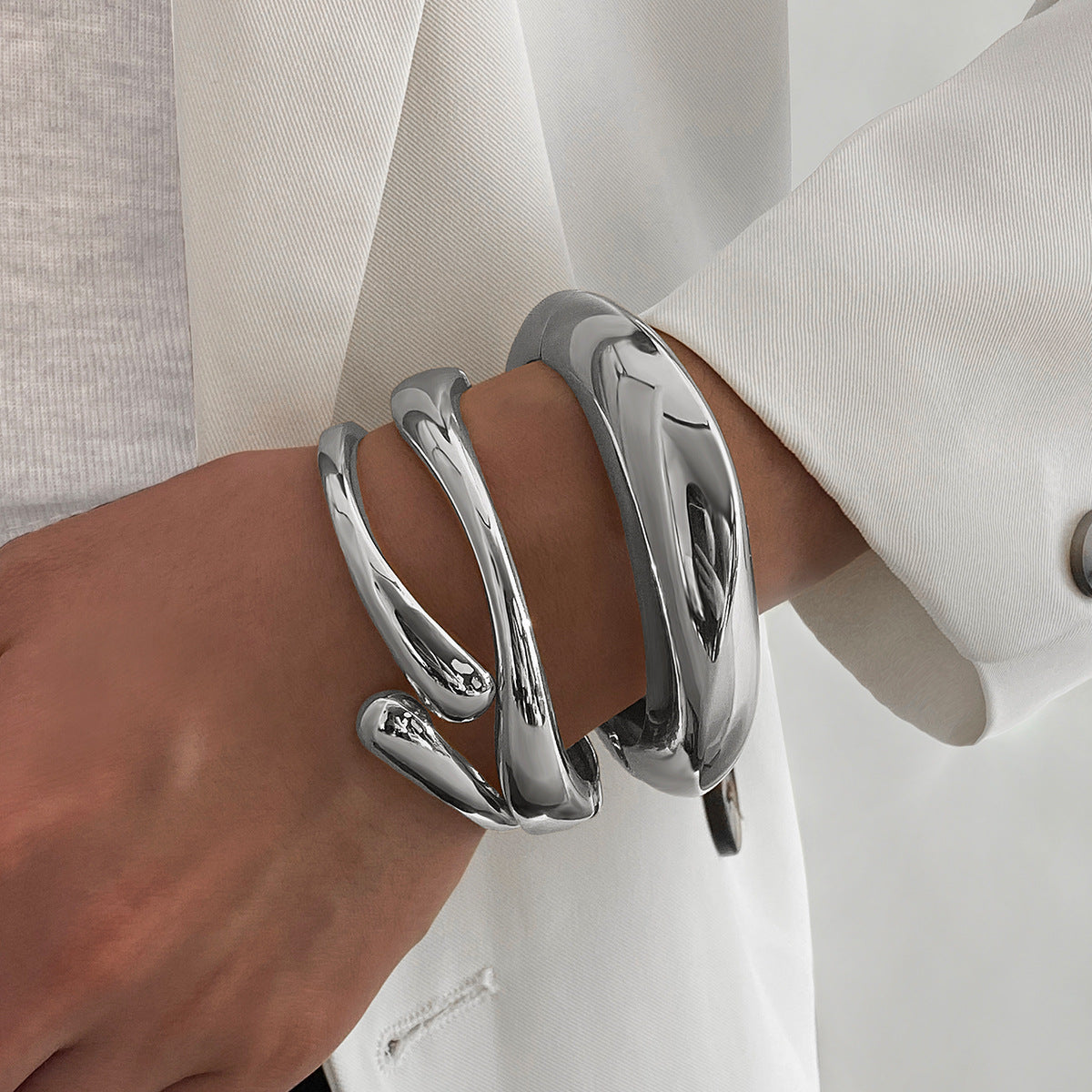 2-Pieza Resistente Geométrico Wide Brazalete Rígido Set