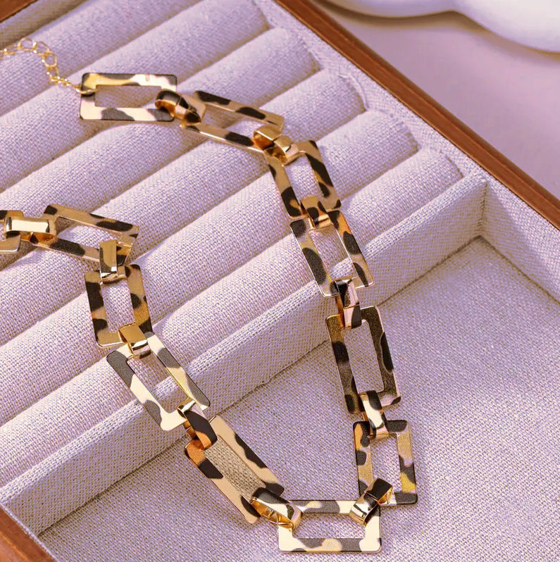 Punk Leopard Estampado Statement Con Cadena Gargantilla
