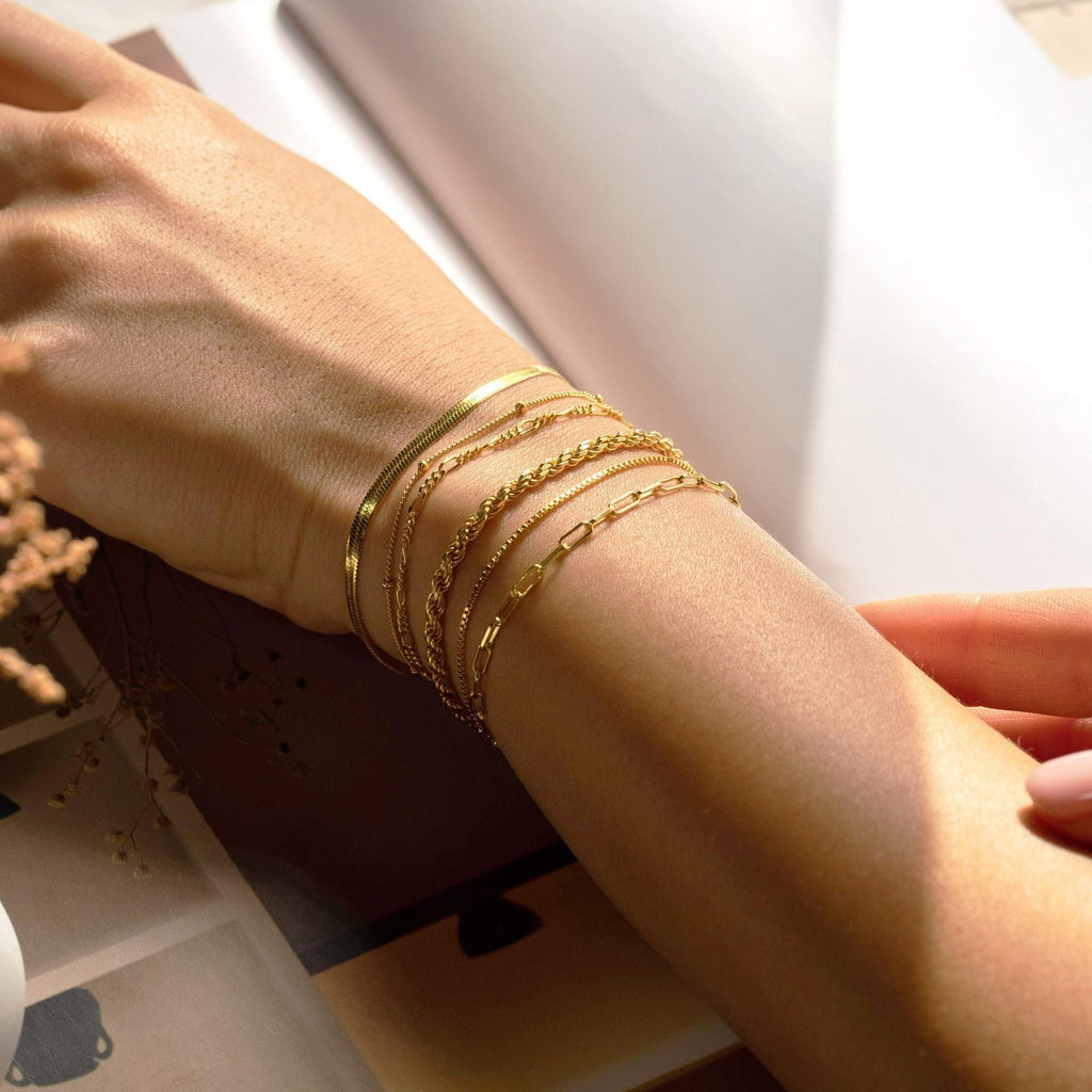 Minimalista Oro 18K Acero Inoxidable Pulsera de Cadena