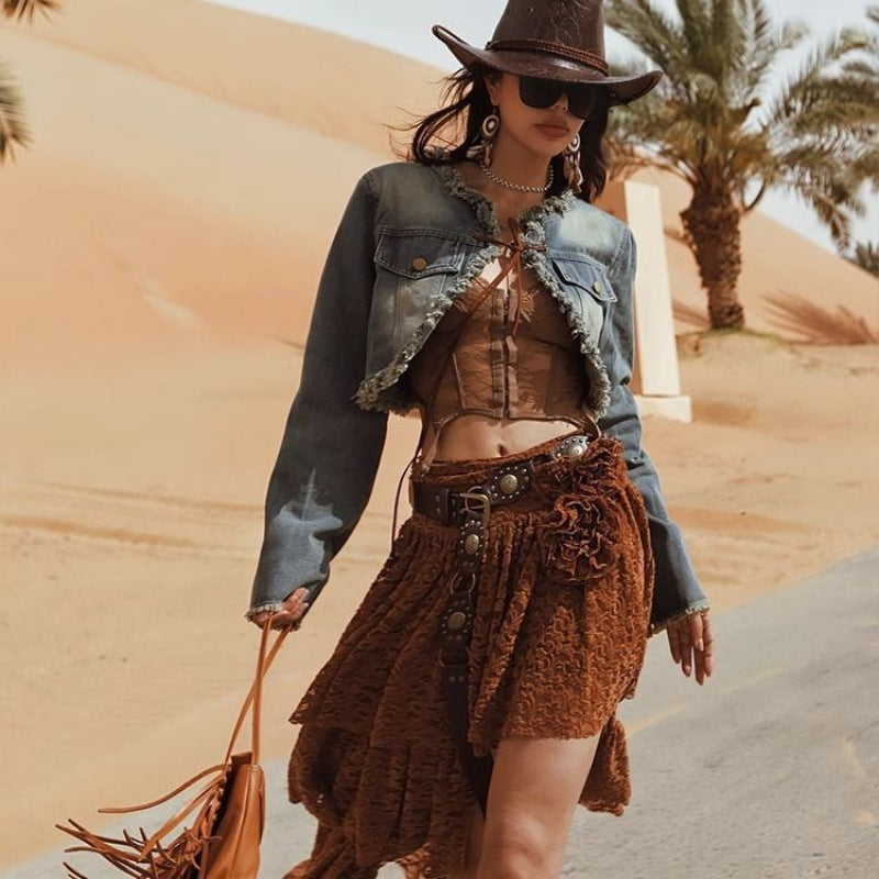 Estilo Cowboy Marrón Con Tachas Cinturón