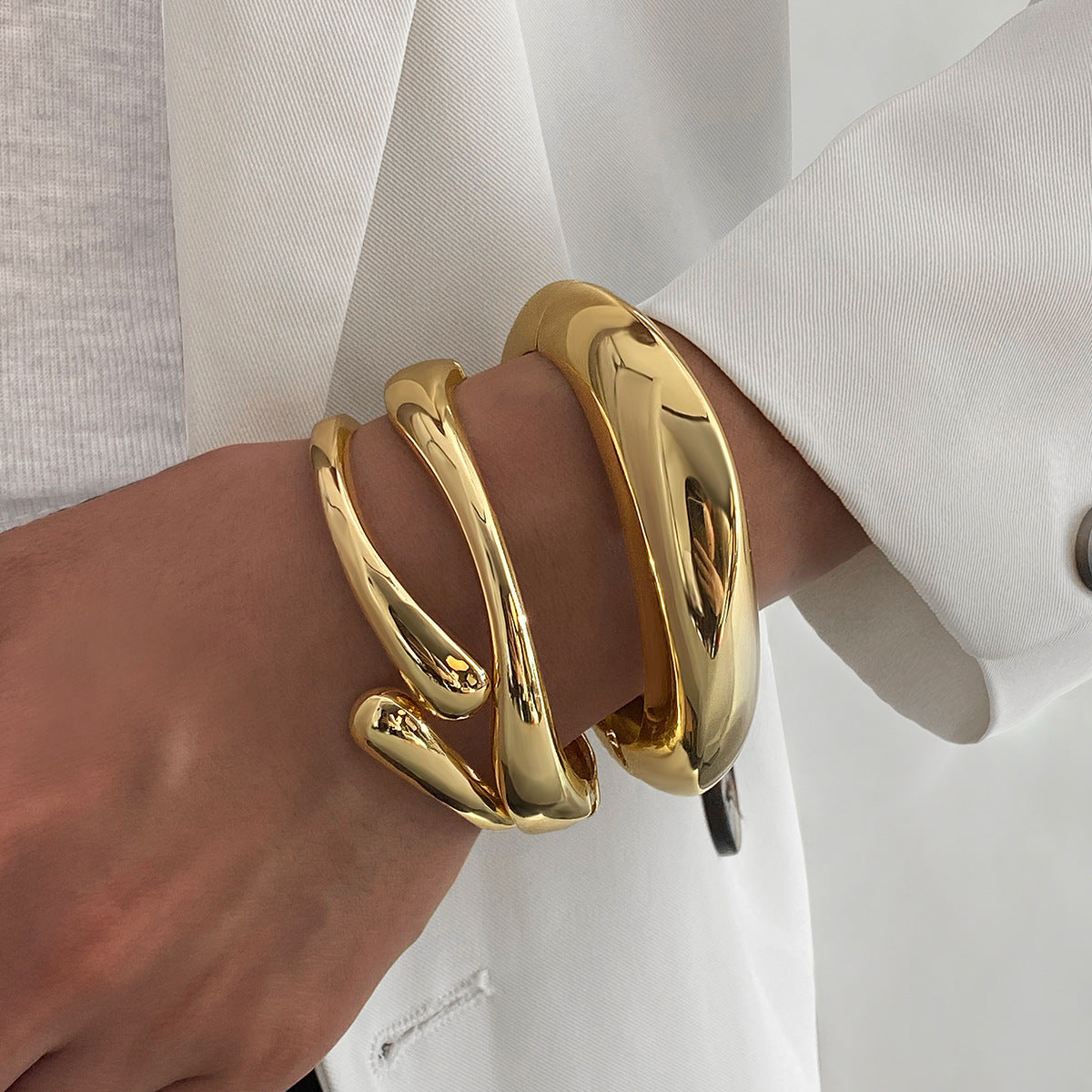 2-Pieza Resistente Geométrico Wide Brazalete Rígido Set