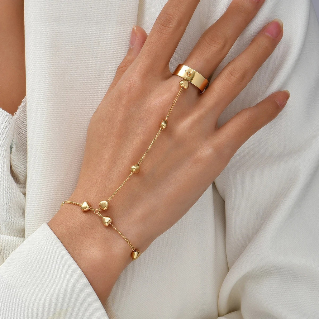 Vintage Minimalista Heart Charm Pulsera-Anillo