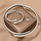 3 Pieza Llamativo Geométrico Conjunto de Pulsera, Anillo y Collar