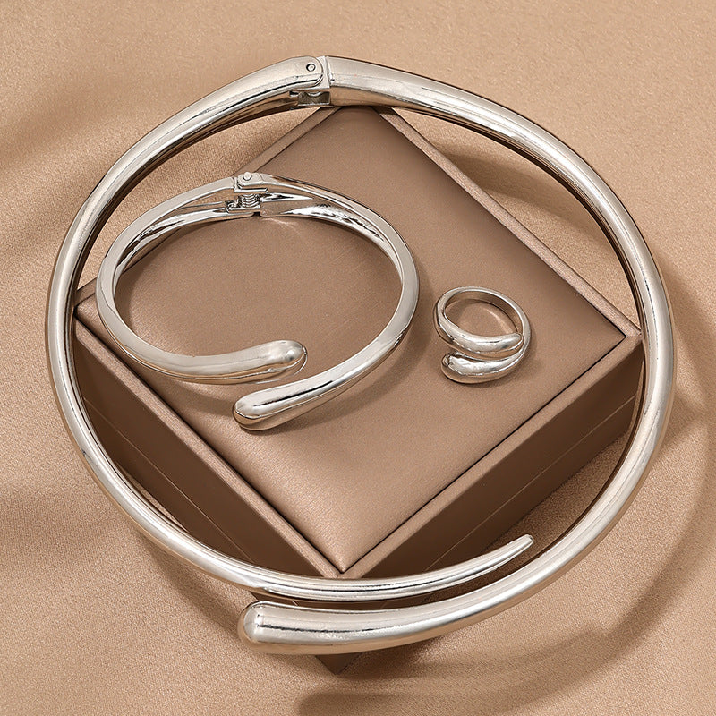3 Pieza Statement Geométrico Conjunto de Pulsera, Anillo y Collar